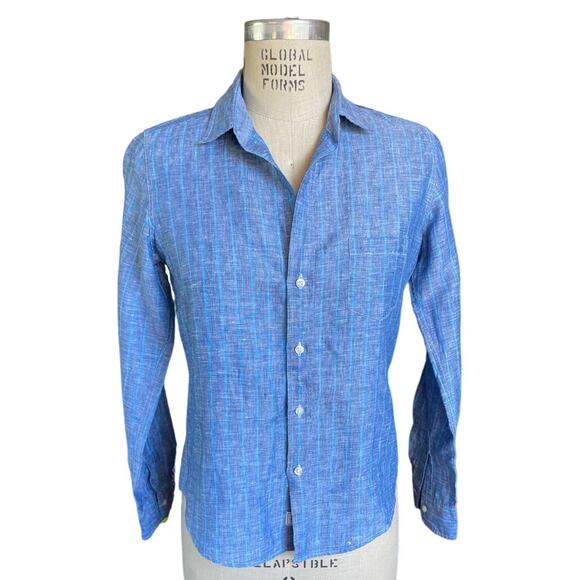 Frank & Eileen Barry Tailored Button Up Linen Blue Stripe Size XSmall XS - Picture 1 of 7